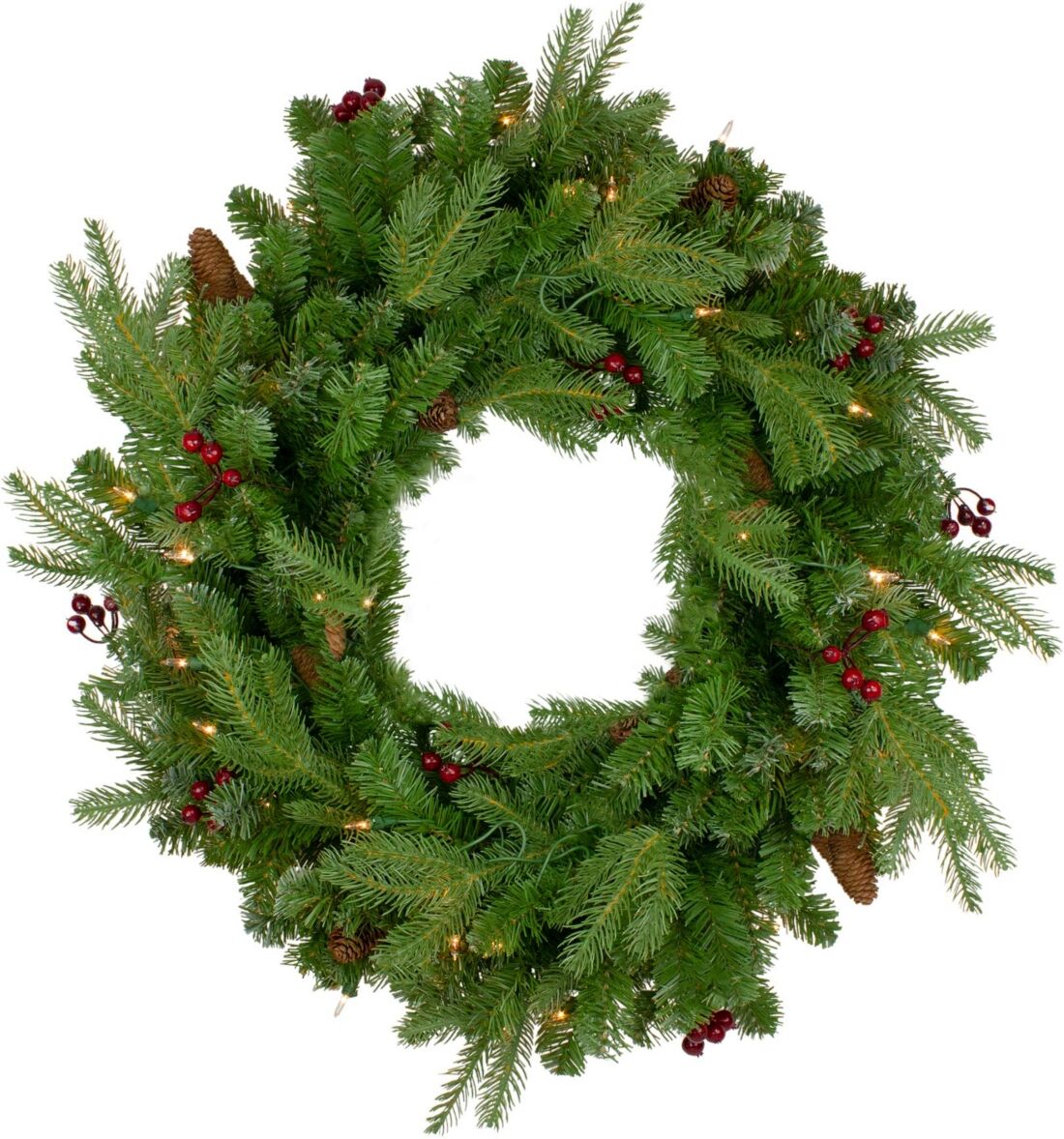 Northlight Pre-Lit Mixed Winter Berry Pine Artificial Christmas Wreath-Clear Lights - Green