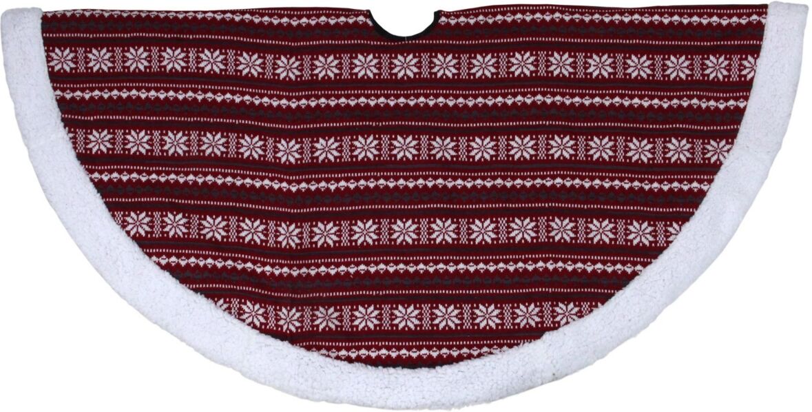 Northlight Knitted Snowflake Lodge Christmas Tree Skirt - Red