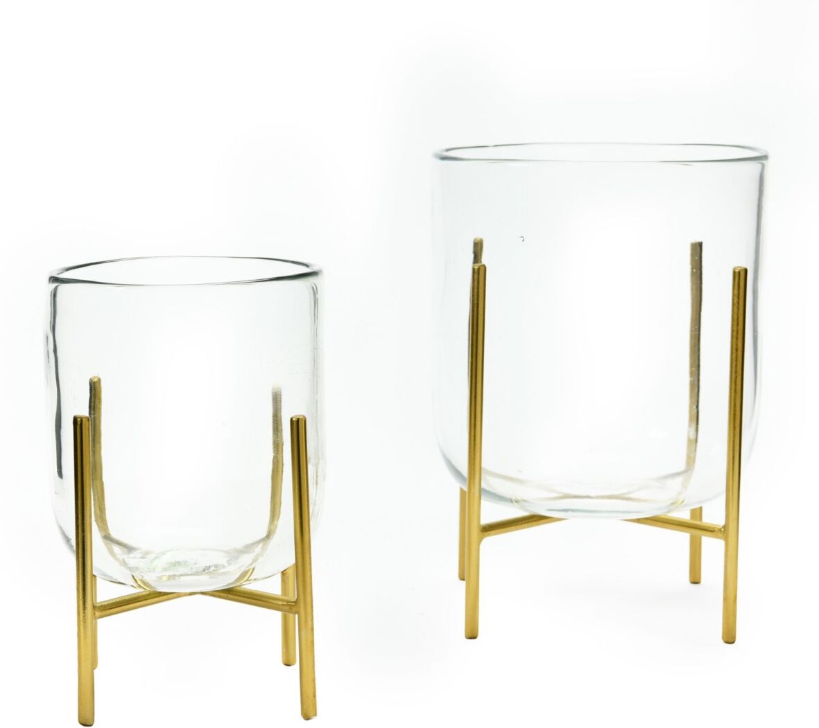 Storied Home Decorative Glass Candle Holders with Metal Stands, Clear and Gold, Set of 2 - Gold-Tone