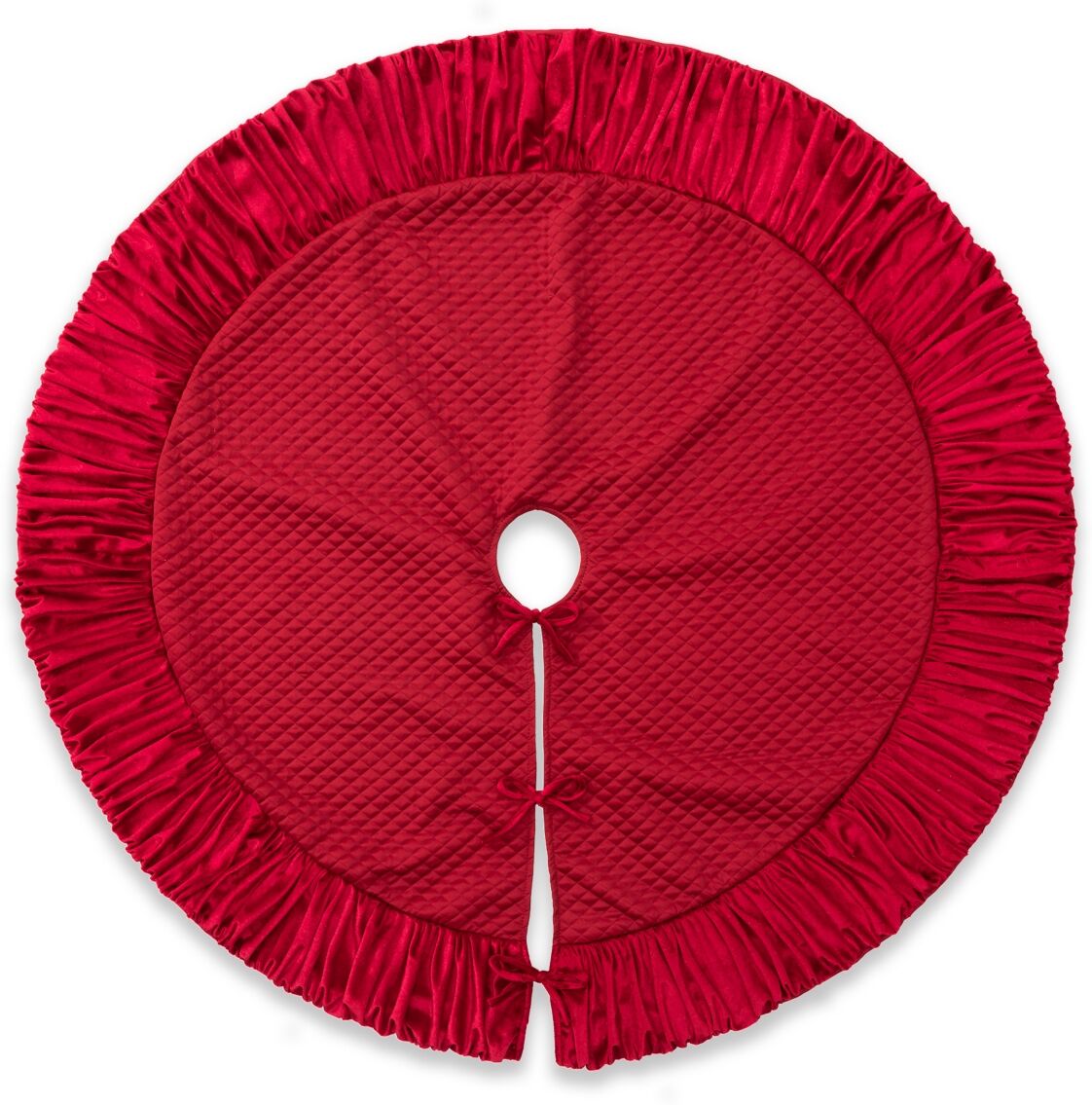 Glitzhome 48''D Deluxe Velvet Ruffled Christmas Tree Skirt - Red