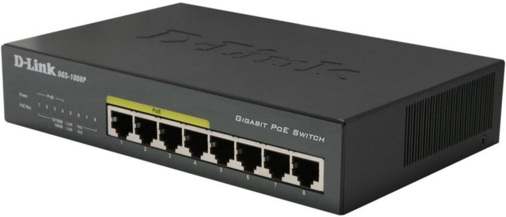 D-Link Dgs-1008P 8-Port Gigabit Ethernet Poe (Power over Ethernet) Switch - Black