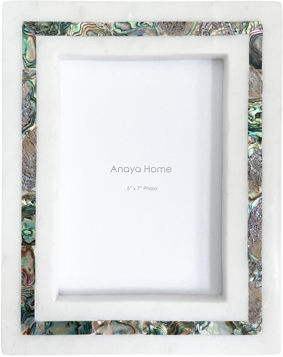 Anaya Home Rainbow Mother of Pearl White Marble Picture Frame 5x7 - Open White