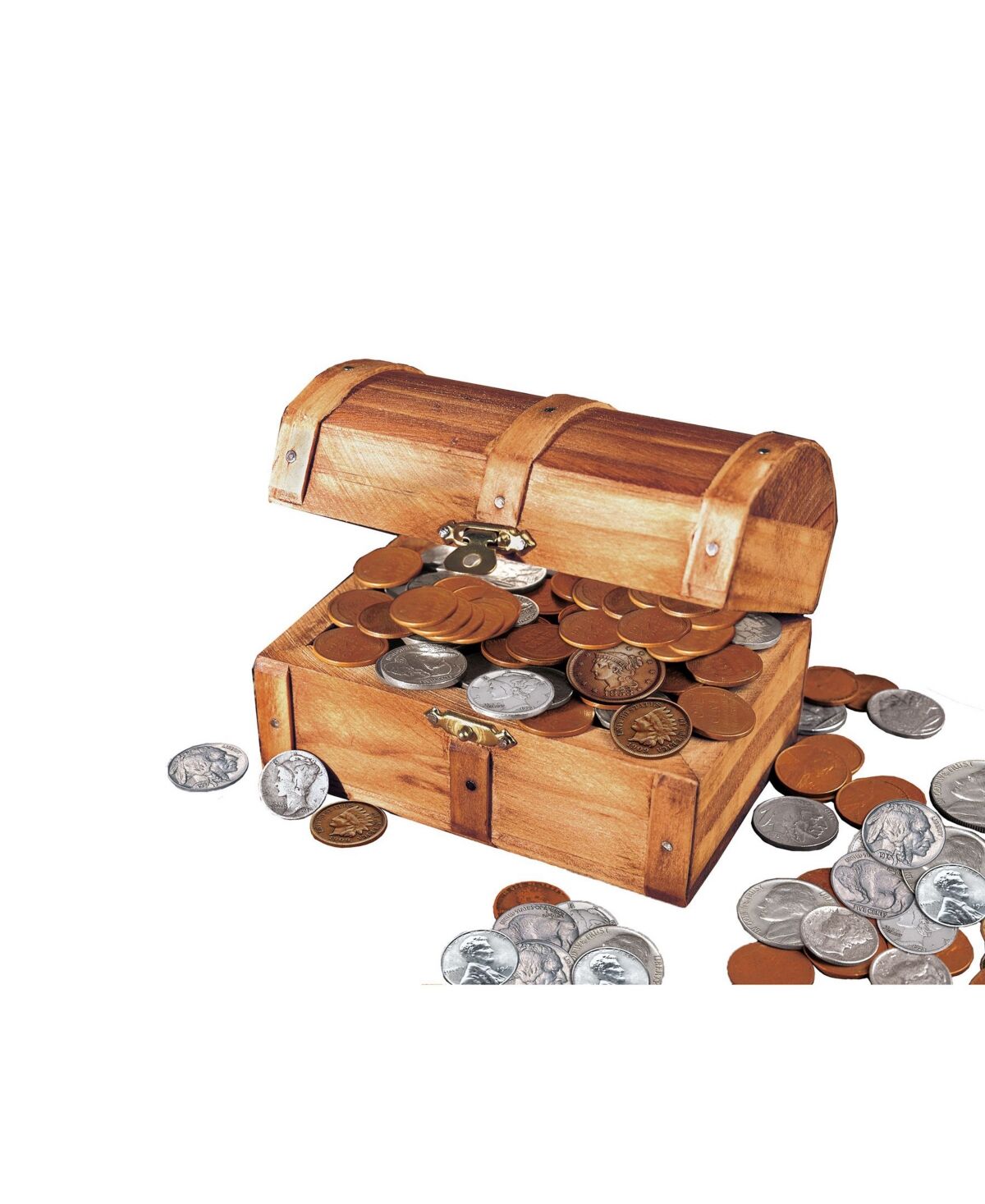 American Coin Treasures Historic Wooden Treasure Chest with At Least 50 Old U.s. Mint Coins - Multi