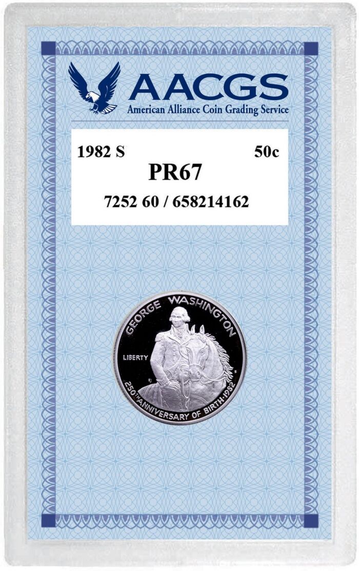 American Coin Treasures 1982s Washington Commemorative Silver Half Dollar Graded PR67 Proof - Multi