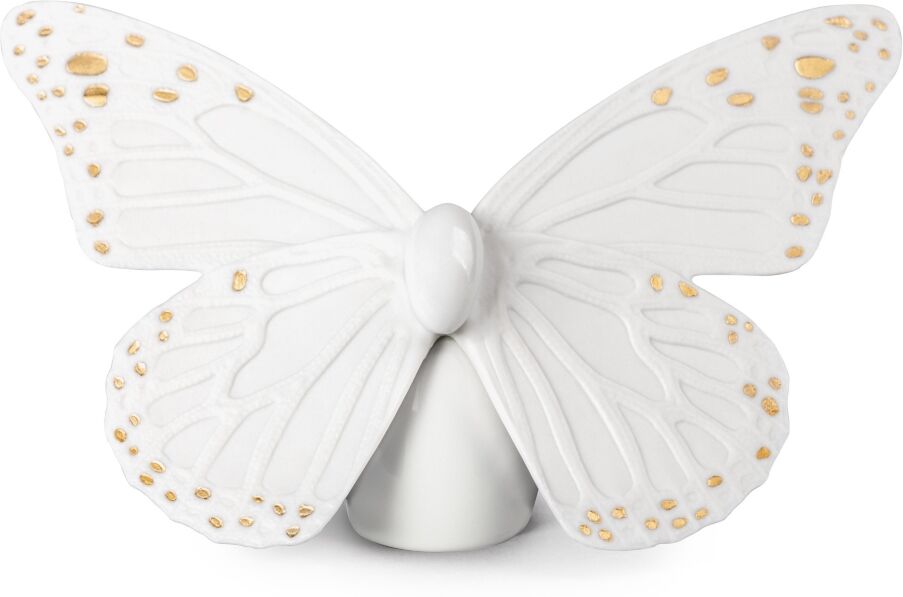 Lladro Collectible Figurine, White Butterfly - White-gold