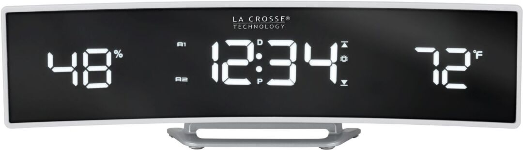 La Crosse Technology White Curved Alarm Clock with Mirrored Led Lens Display - White