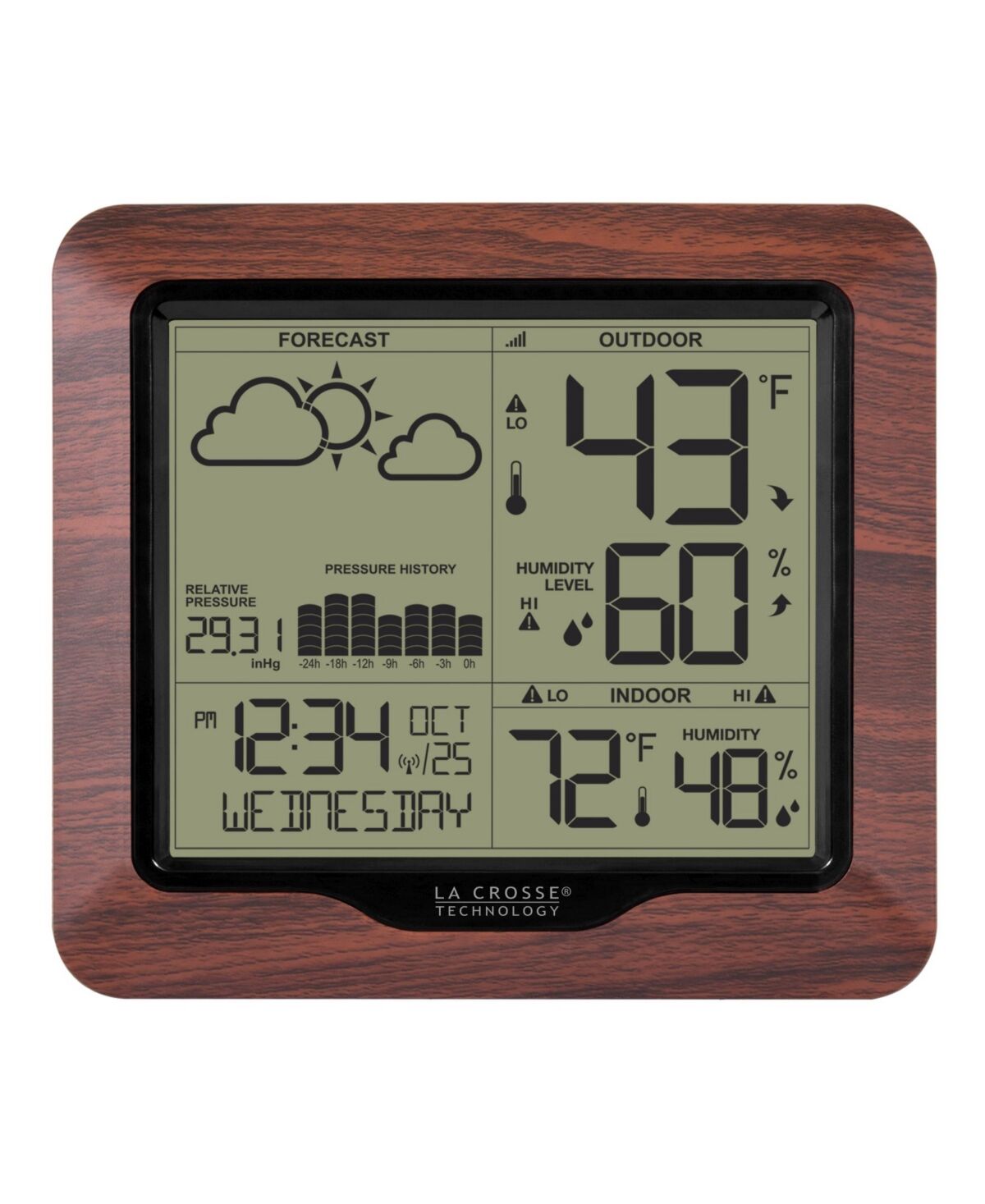 La Crosse Technology 308-1417BL Backlight Wireless Forecast Station with Pressure History - Brown