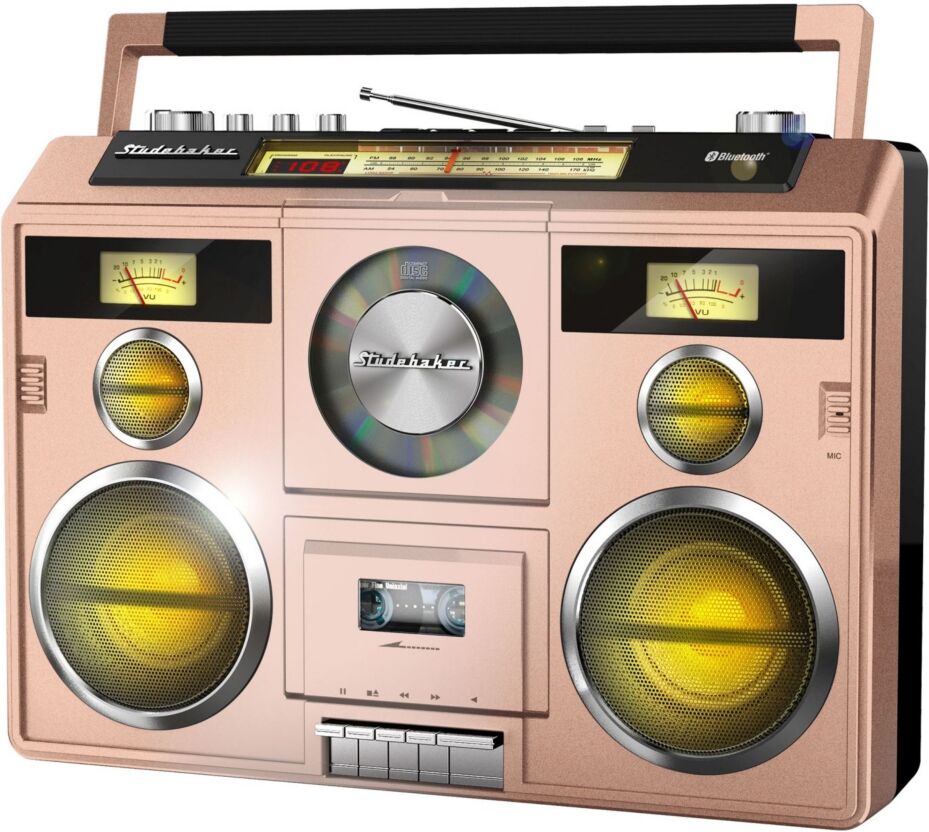 Studebaker SB2140RG Sound Station Portable Stereo Bluetooth, Cd, Am/Fm Radio, Cassette Recorder - Rose Gold