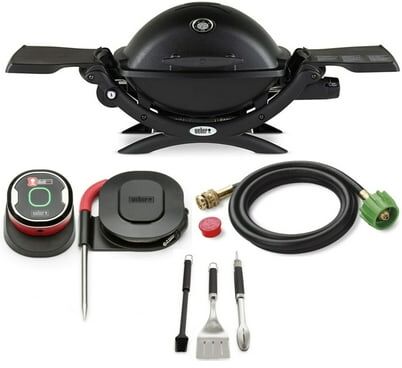 Weber Q 1200 Gas Grill (Black) With Adapter Hose,thermometer And Tool Set - Black