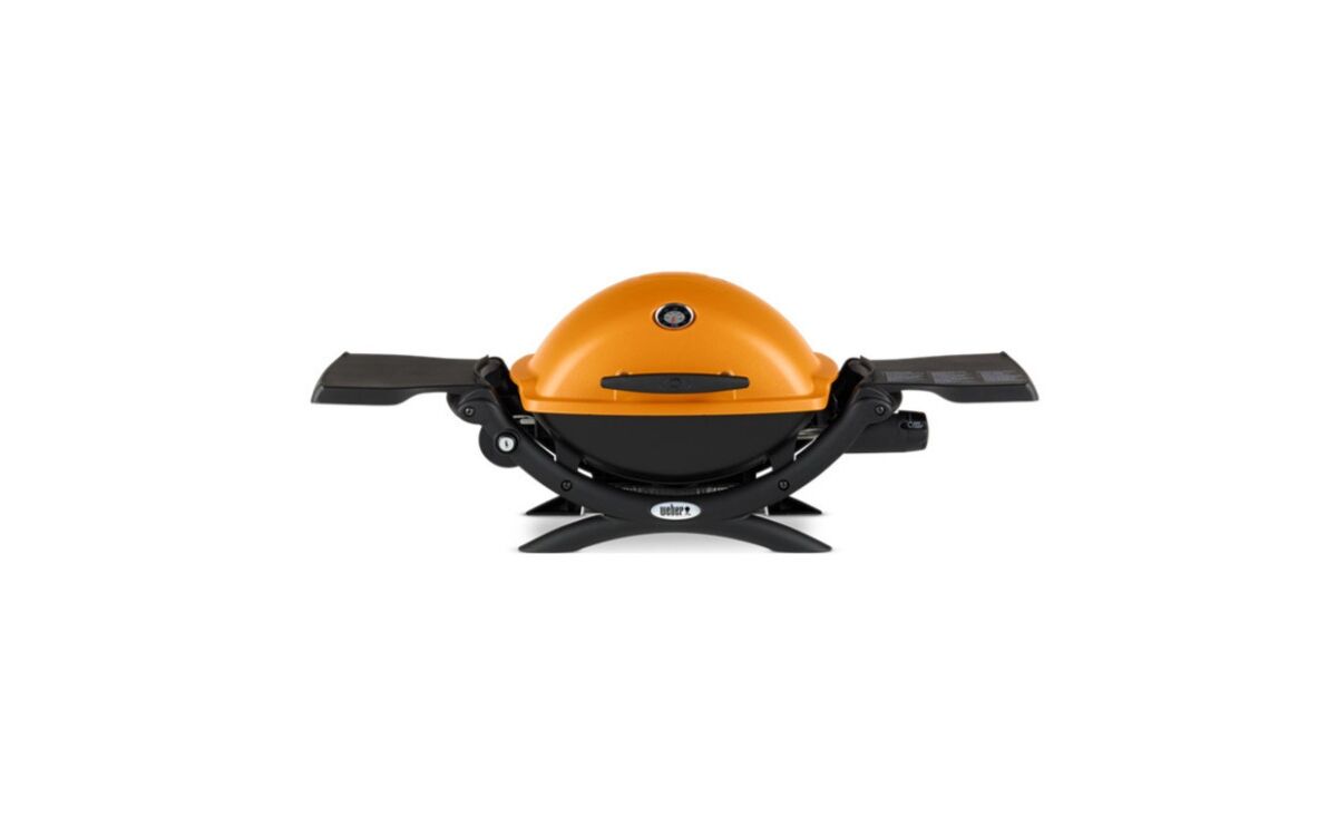 Weber Q1200 Liquid Propane Grill (Orange) With Adapter Hose And Grill Cover - Orange