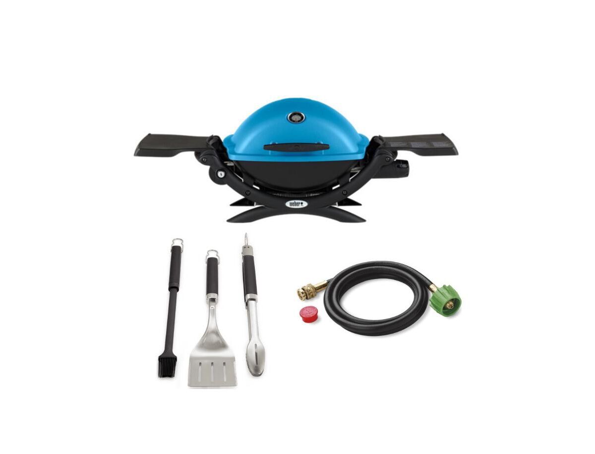 Weber Q 1200 Gas Grill (Blue) With Adapter Hose And Premium Tool - Blue