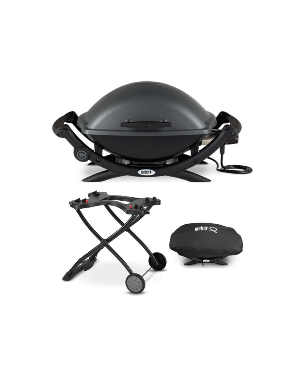 Weber Q 2400 Electric Grill (Black) with Grill Cover and Cart Bundle - Black