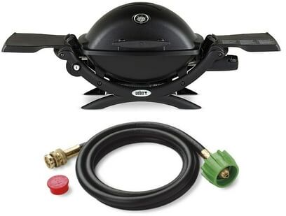 Weber Q 1200 Gas Grill (Black) And Adapter Hose - Black