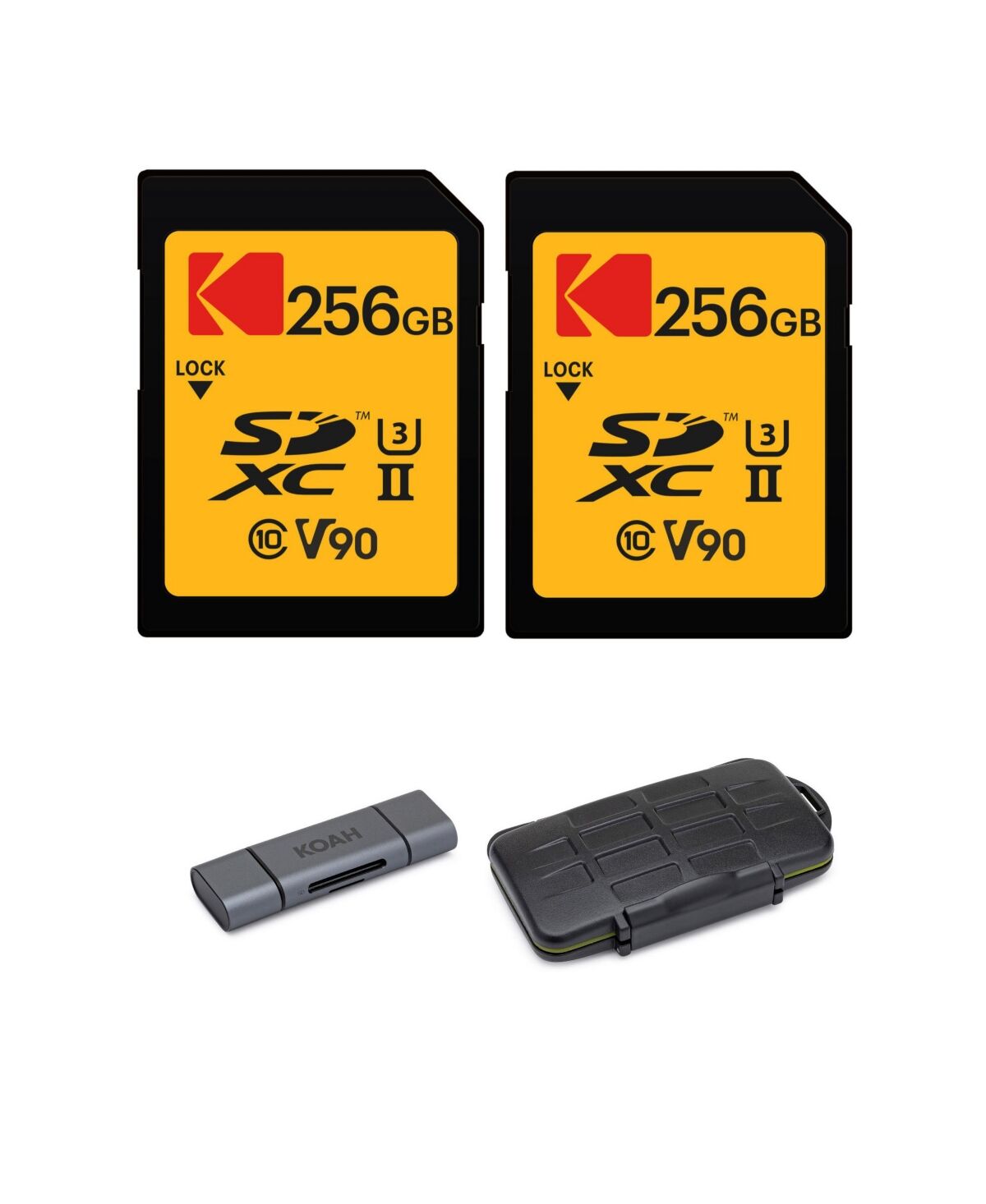Kodak 256GB Uhs-ii U3 V90 Ultra Pro Sdxc Memory Card (2-Pack) Bundle - Yellow