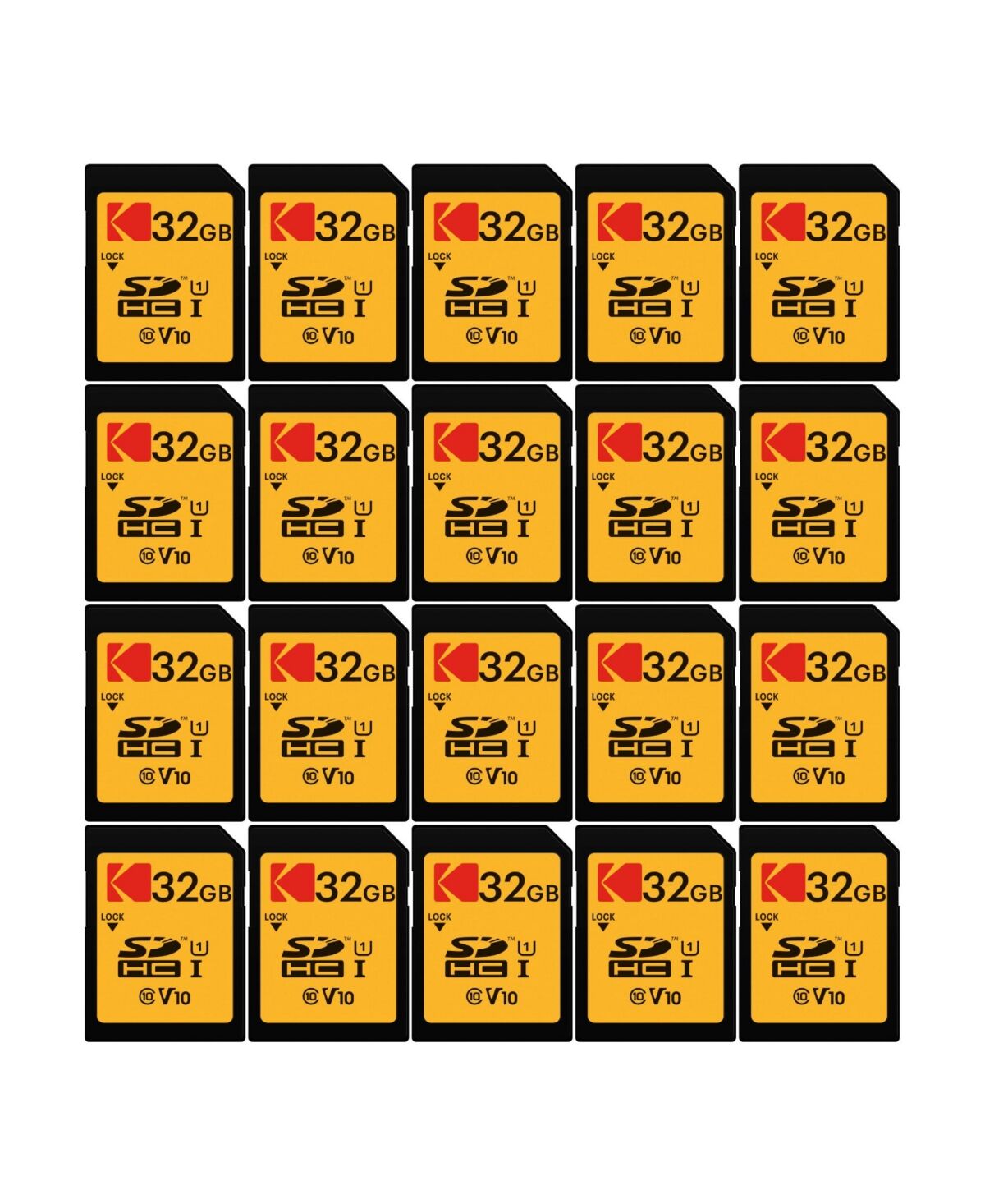 Kodak 32GB Class 10 Uhs-i U1 Sdhc Memory Card (20-Pack) - Yellow