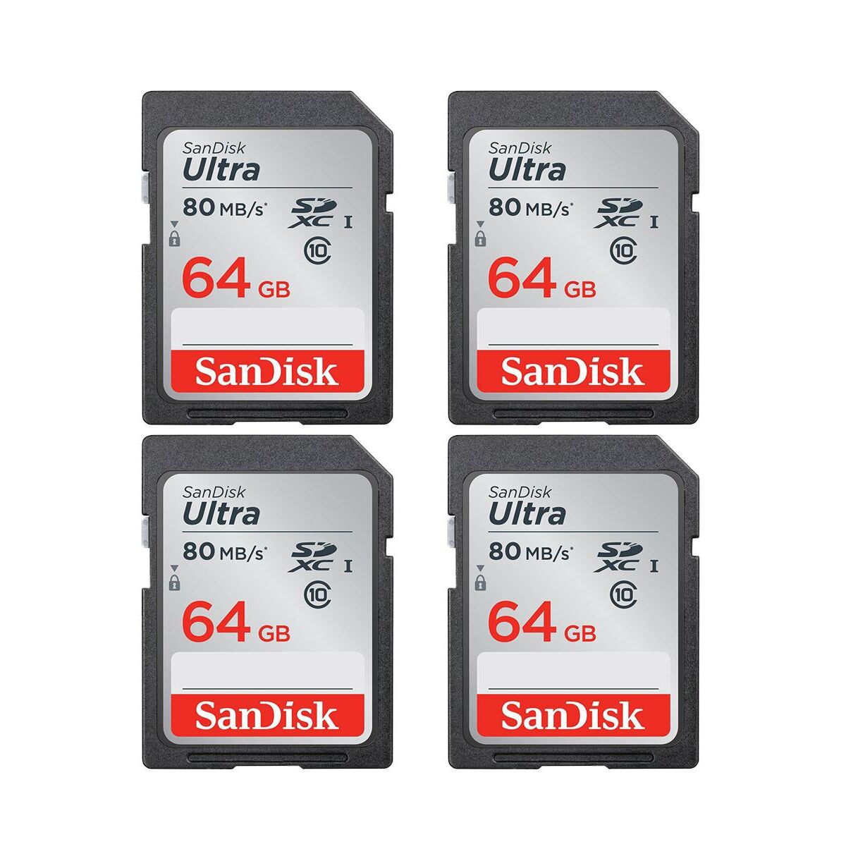 Sony Sandisk 64Gb Ultra Uhs-i Class 10 Sdxc Memory Cards (4-Pack) - Black