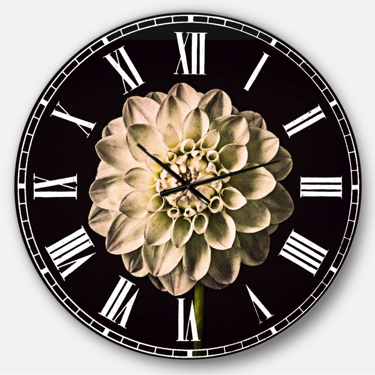 Design Art Designart Oversized Floral Round Metal Wall Clock - 36 x 36 - Black