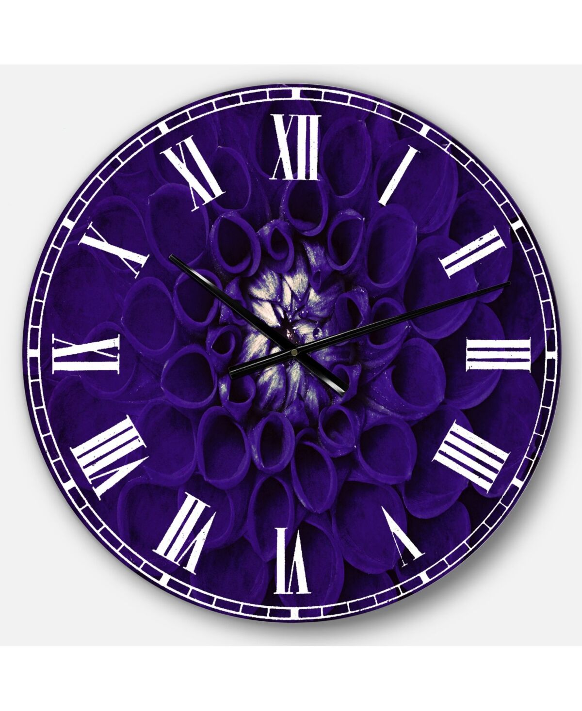Design Art Designart Oversized Floral Round Metal Wall Clock - Blue