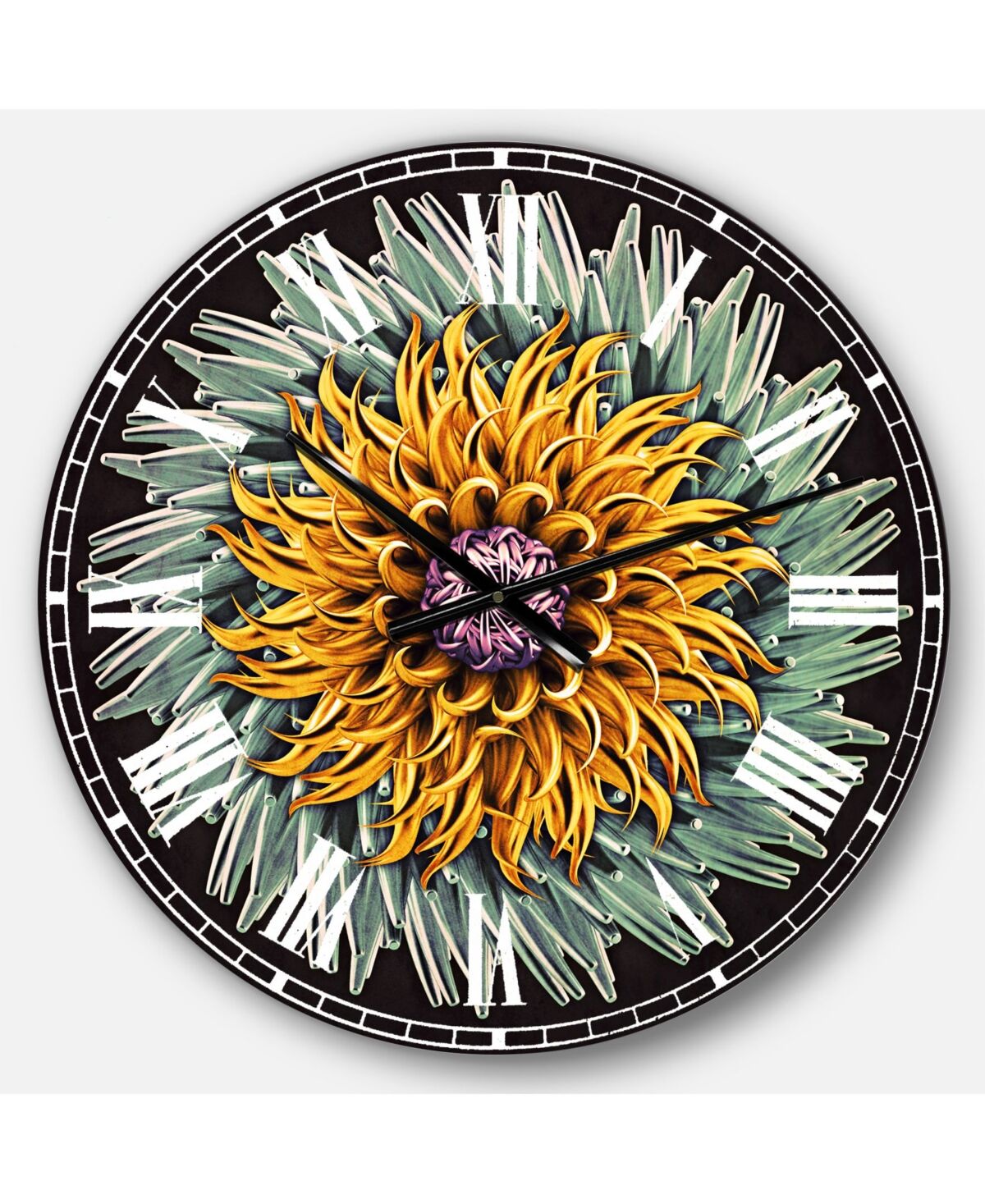 Design Art Designart Oversized Floral Round Metal Wall Clock - Yellow