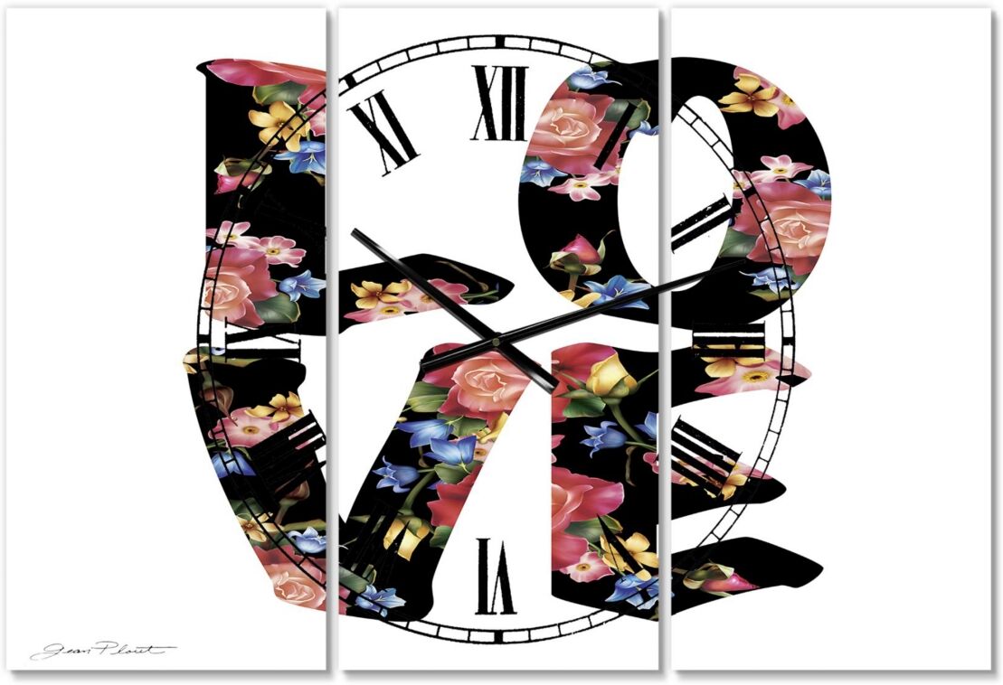 Designart Flower Power Love Large Cottage 3 Panels Wall Clock - 23