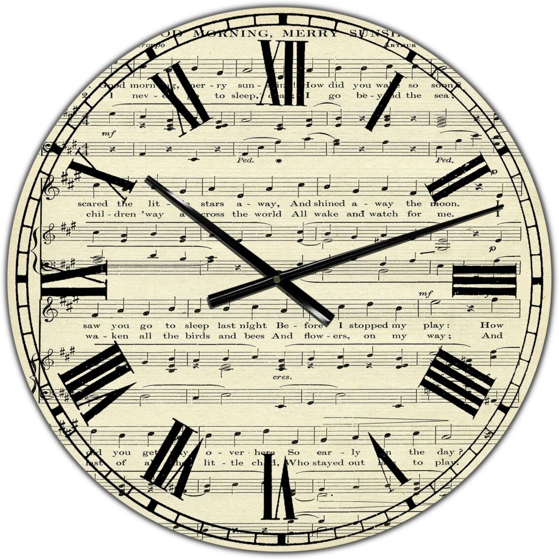 Designart Goodmorning Merry Sunshine Music Score Large Cottage Wall Clock - 36