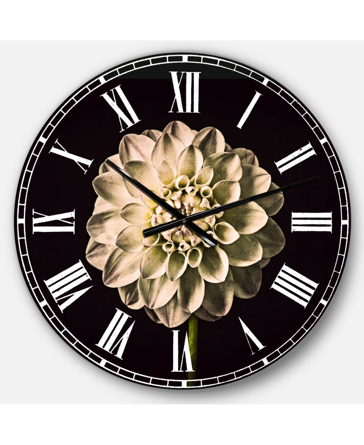 Design Art Designart Oversized Floral Round Metal Wall Clock - Black