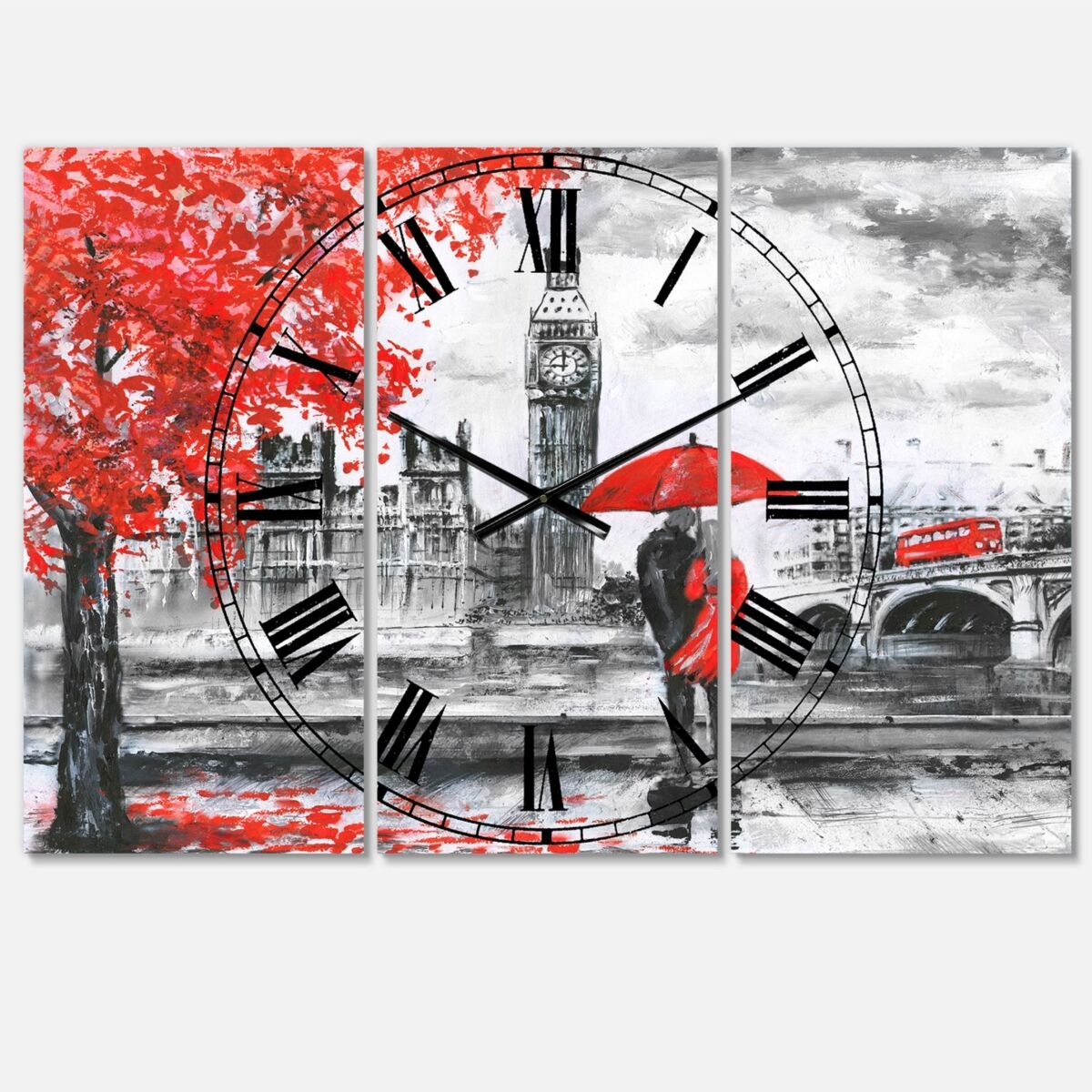 Design Art Designart French Country 3 Panels Metal Wall Clock - Multi Colo