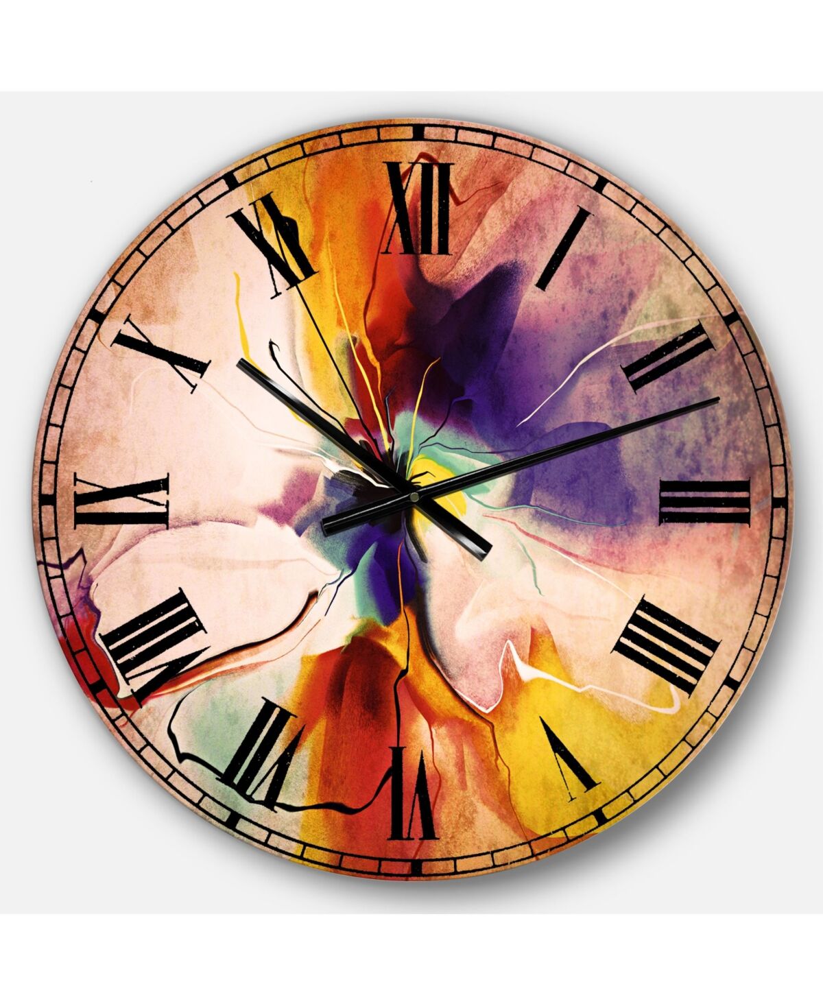 Design Art Designart Floral Oversized Round Metal Wall Clock - Multi Colo