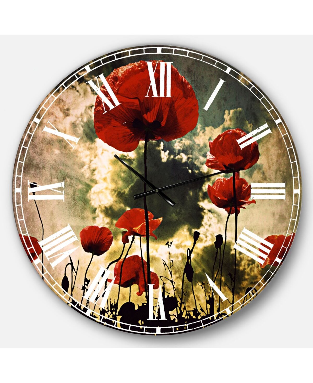 Design Art Designart Floral Oversized Round Metal Wall Clock - 36 x 36 - Red