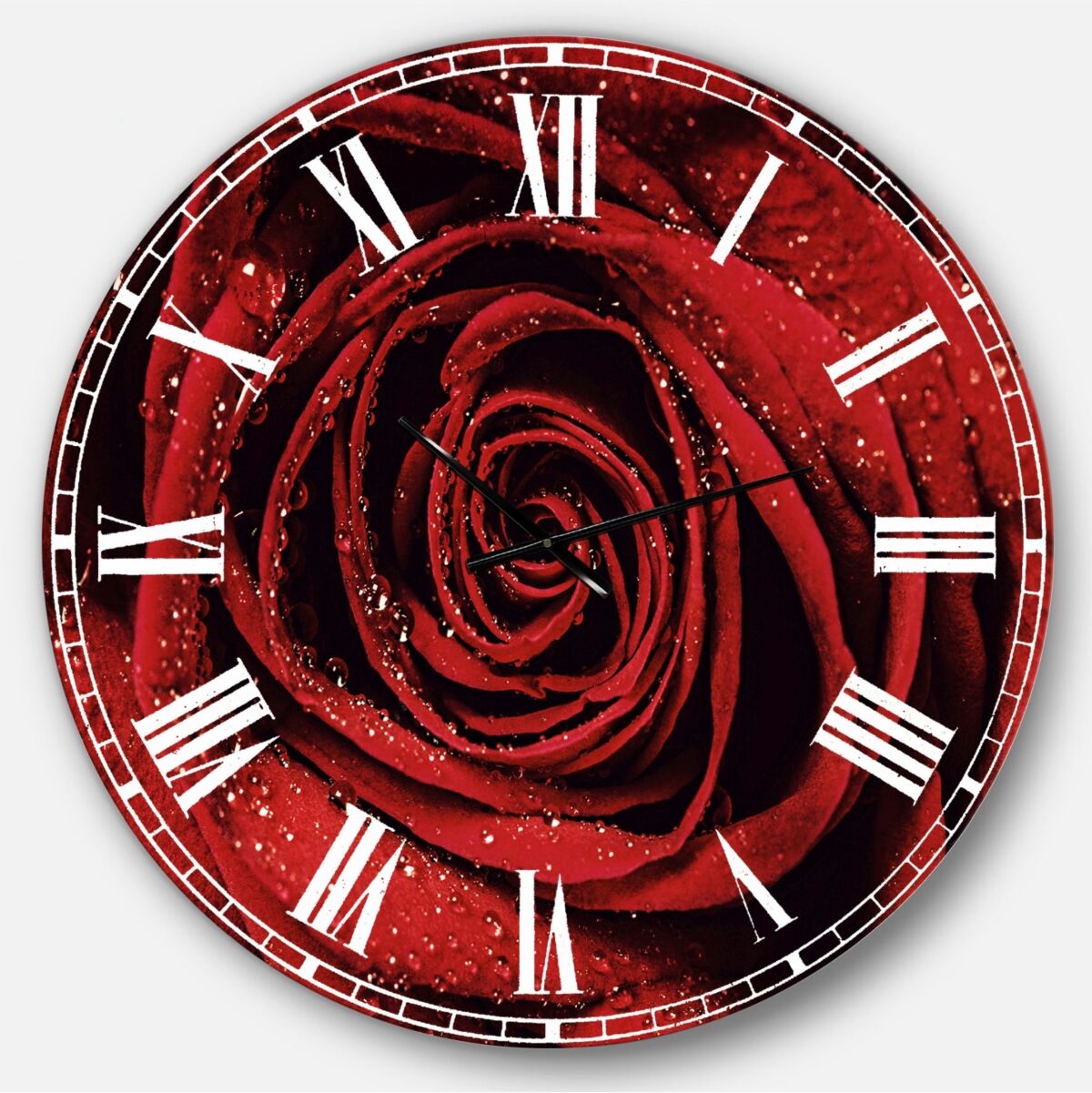 Design Art Designart Oversized Floral Round Metal Wall Clock - 36 x 36 - Red