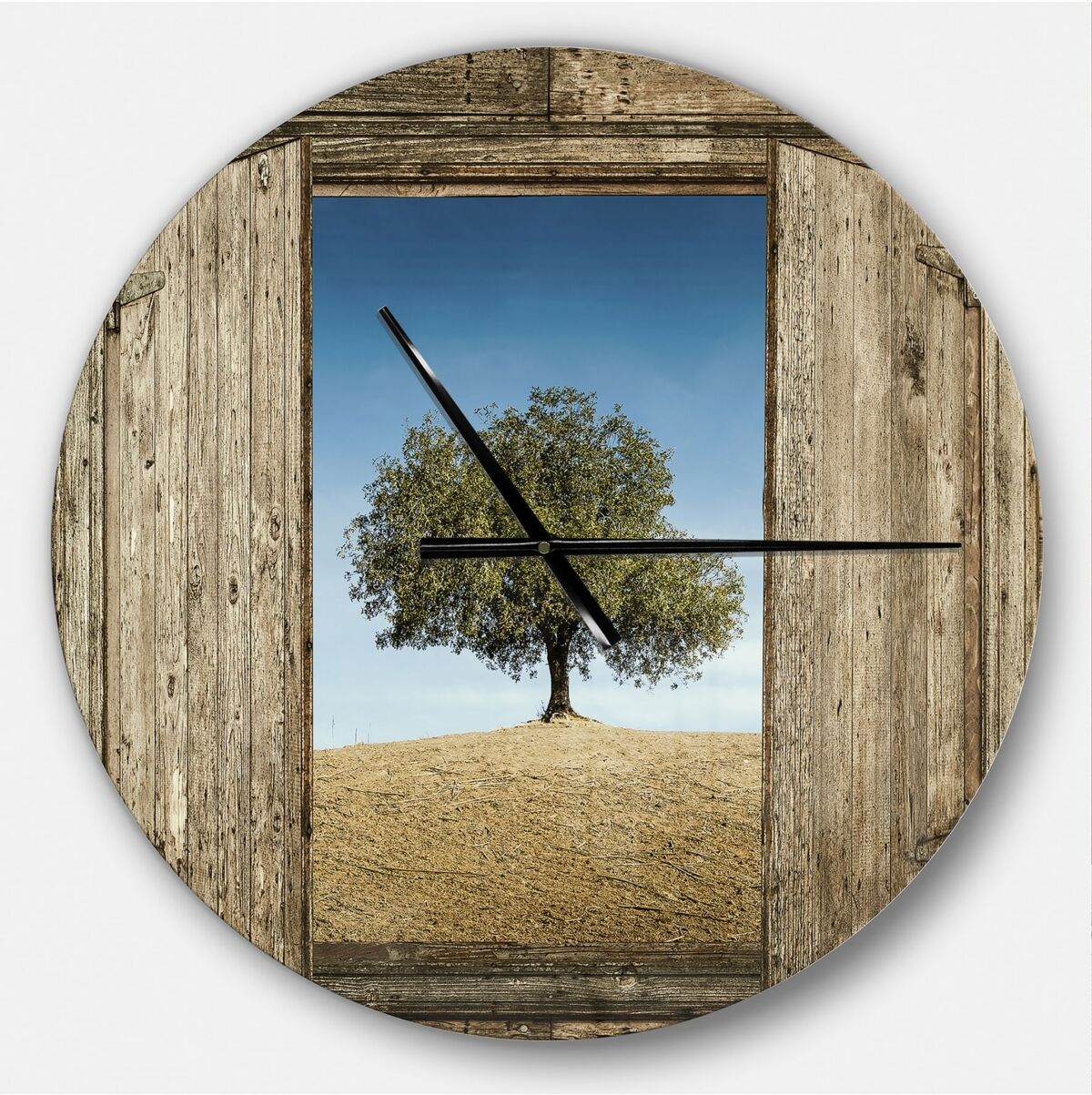 Design Art Designart Oversized Farmhouse Round Metal Wall Clock - Brown