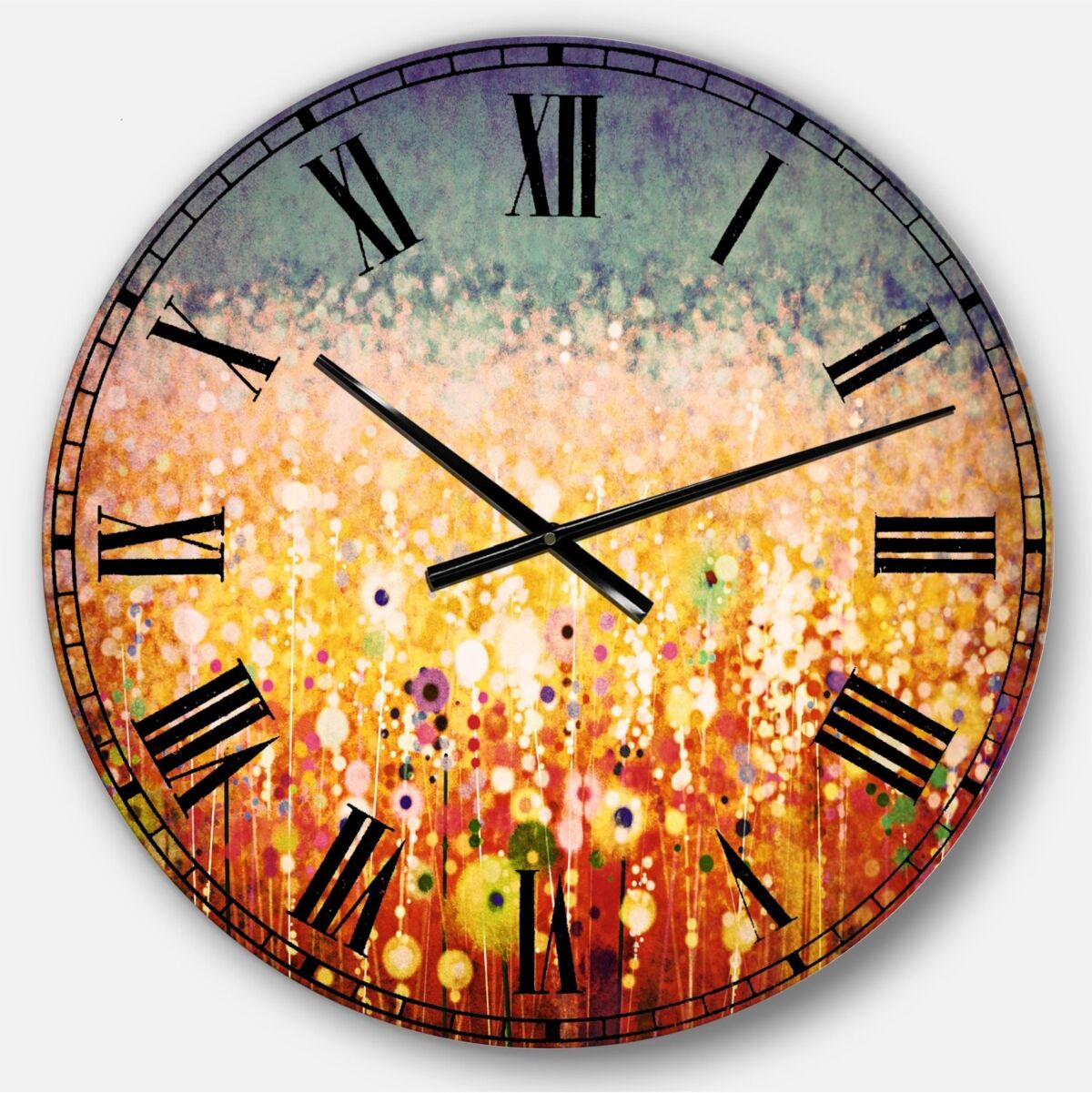 Design Art Designart Floral Oversized Round Metal Wall Clock - Yellow