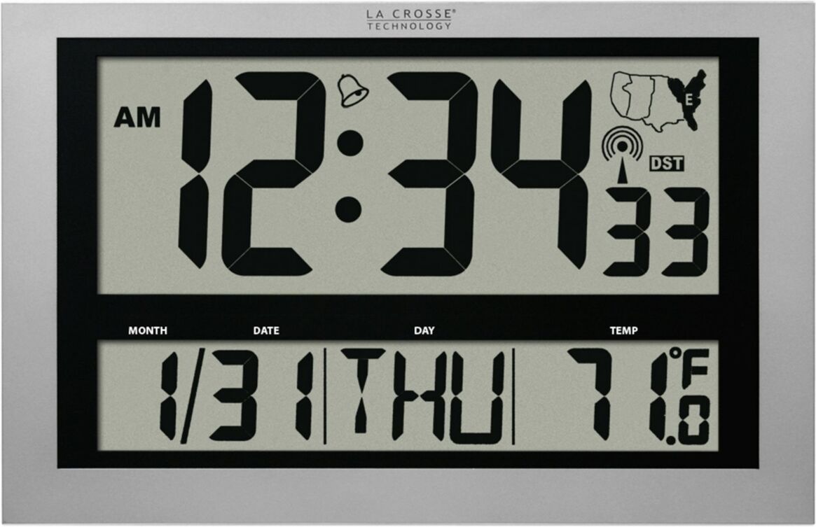 La Crosse Technology Jumbo Atomic Digital Wall Clock with Indoor Temperature - Gray