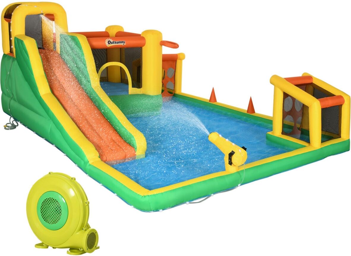 Outsunny 7 in 1 Inflatable Water Slide with Large Pool, Soccer Goal, Trampoline, Climbing Wall, for 3-8 Years Old - Open Miscellaneous