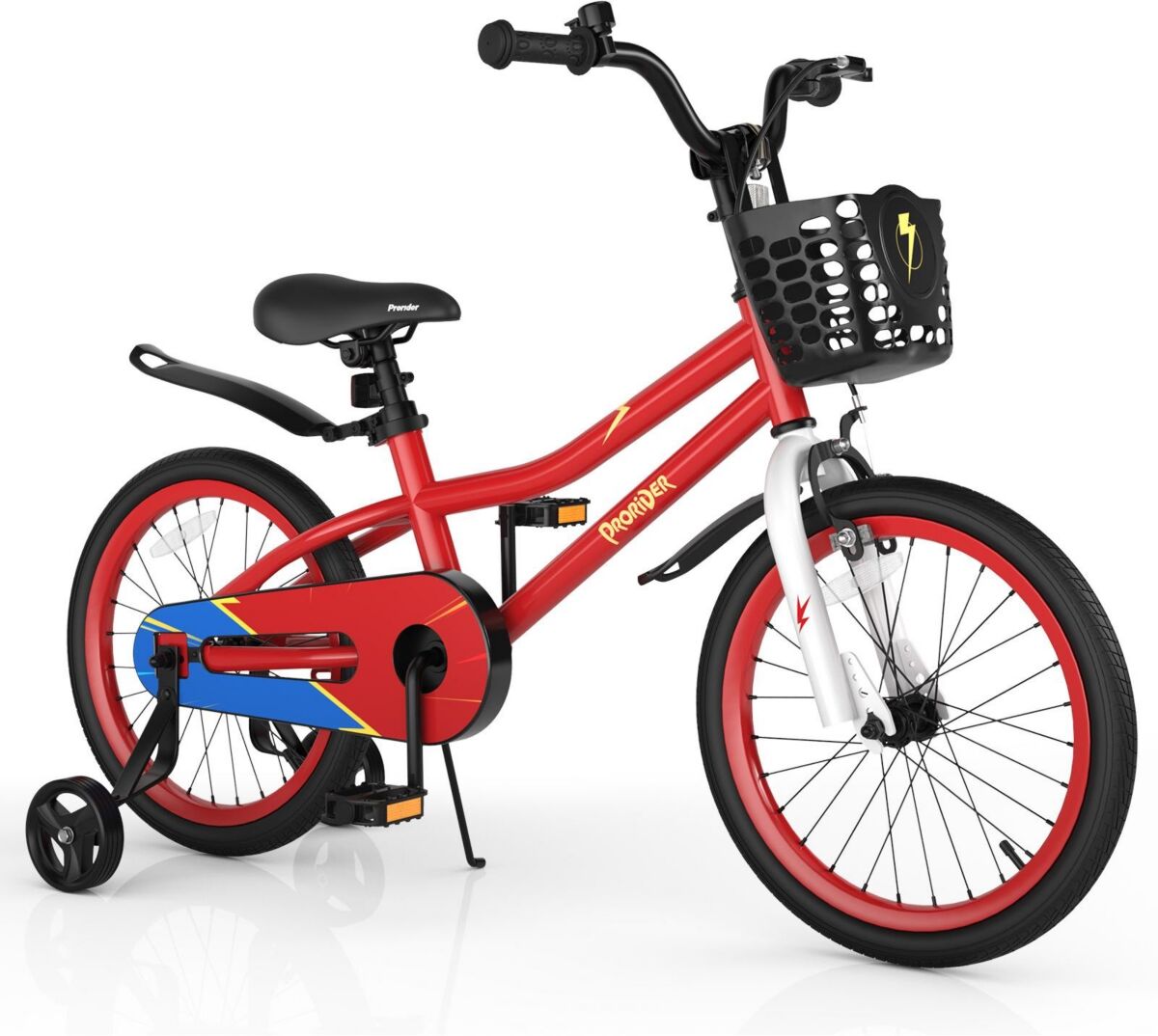 Costway 18'' Kid's Bike with Removable Training Wheels & Basket for 4-8 Years Old - Red