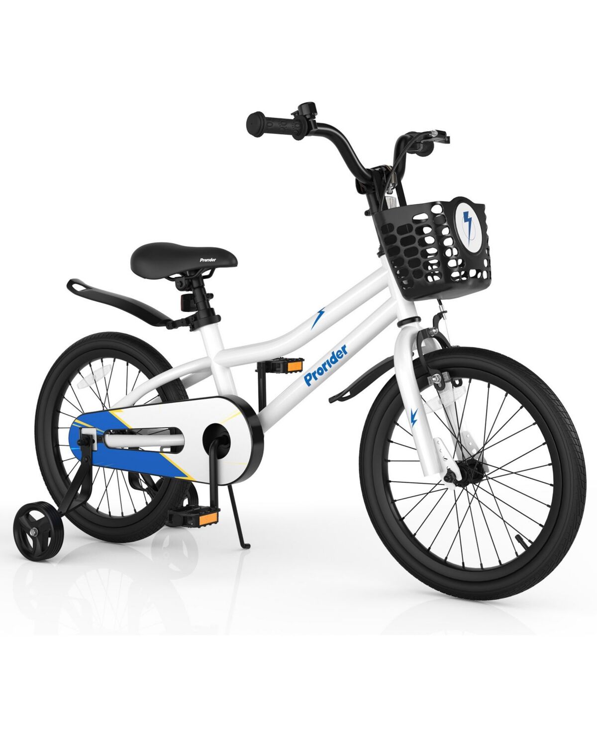 Costway 18'' Kid's Bike with Removable Training Wheels & Basket for 4-8 Years Old - White