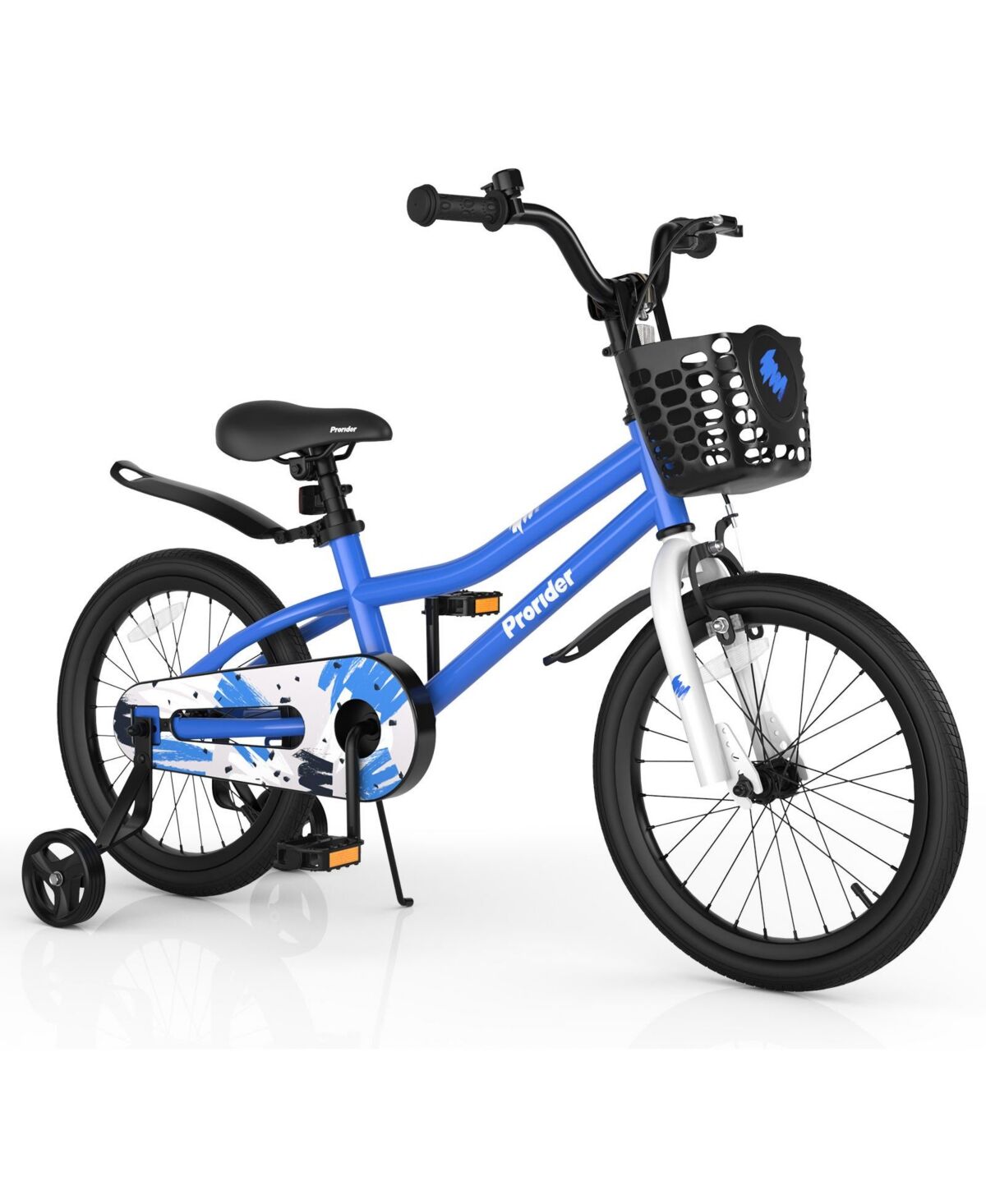 Costway 18'' Kid's Bike with Removable Training Wheels & Basket for 4-8 Years Old - Blue