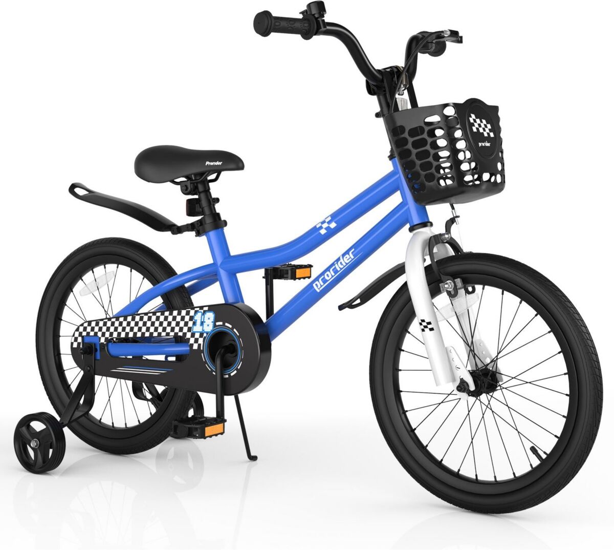 Costway 18'' Kid's Bike with Removable Training Wheels & Basket for 4-8 Years Old - Navy