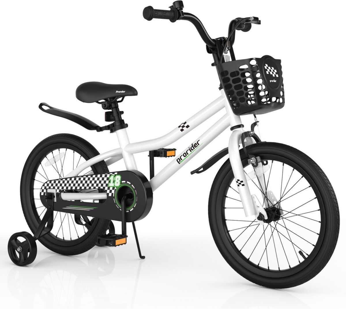 Costway 18'' Kid's Bike with Removable Training Wheels & Basket for 4-8 Years Old - Open white