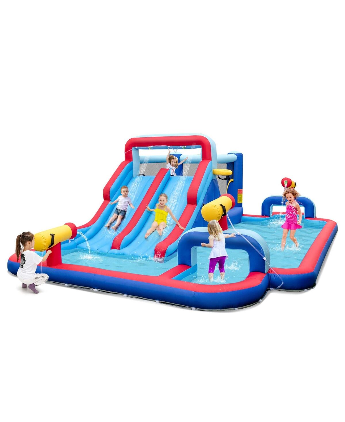 Costway Inflatable Water Slide Park Kids Bounce House Climbing Jumping without Blower - Blue