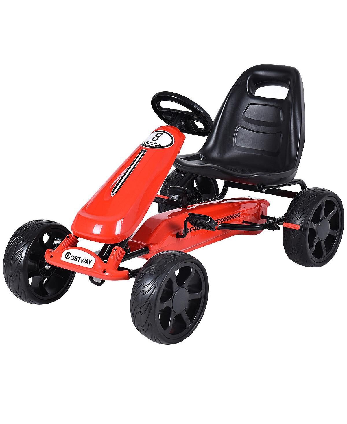 Costway Xmas Gift Go Kart Kids Ride On Car Pedal Powered Car 4 Wheel Racer Toy Stealth Outdoor - Red