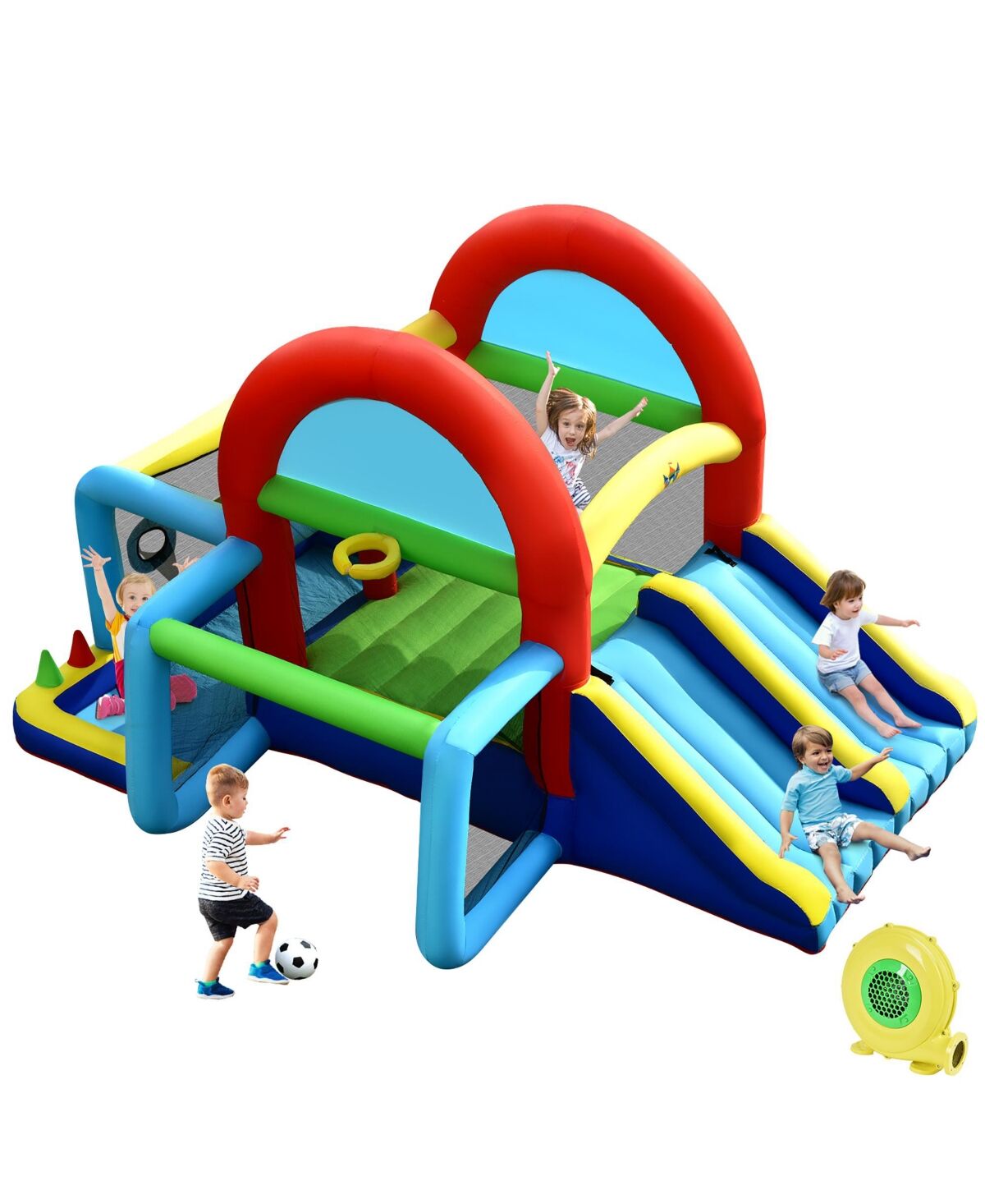 Costway Inflatable Bounce House Kids Bouncy Jumping Castle w/ Dual Slides & 480W Blower - Blue