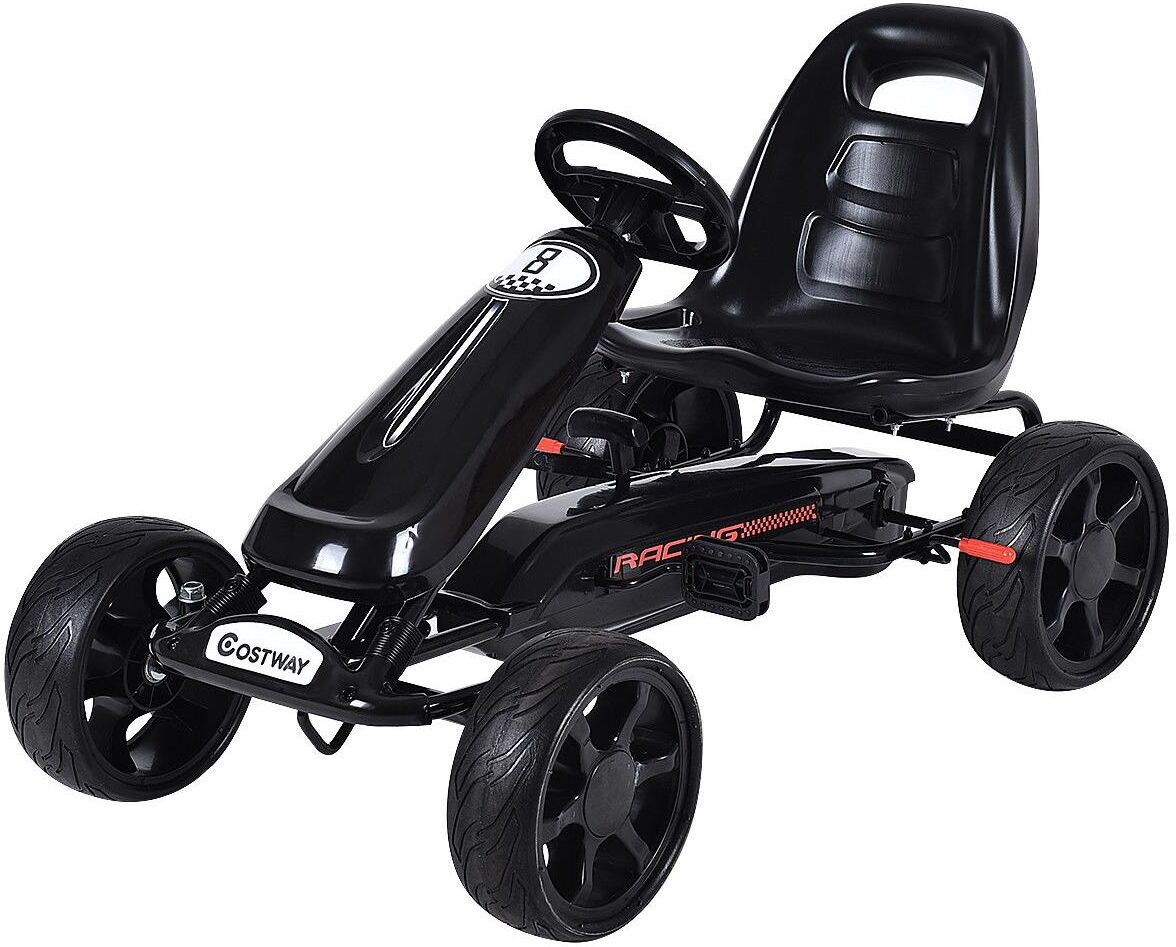 Costway Xmas Gift Go Kart Kids Ride On Car Pedal Powered Car 4 Wheel Racer Toy Stealth Outdoor - Black