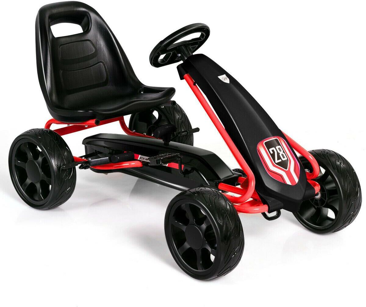 Costway Go Kart Pedal Car Kids Ride On Toys Pedal Powered 4 Wheel Adjustable Seat - Black