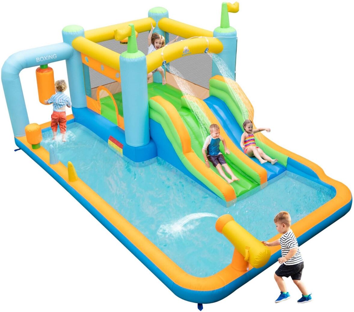 Costway Inflatable Water Slide Giant Kids Bounce House Park Splash Pool without Blower - Blue