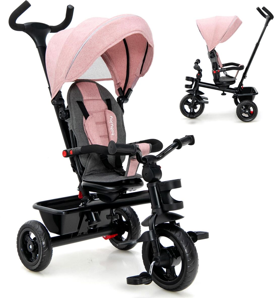 Costway 4-in-1 Baby Tricycle Toddler Trike w/ Convertible Seat - Pink