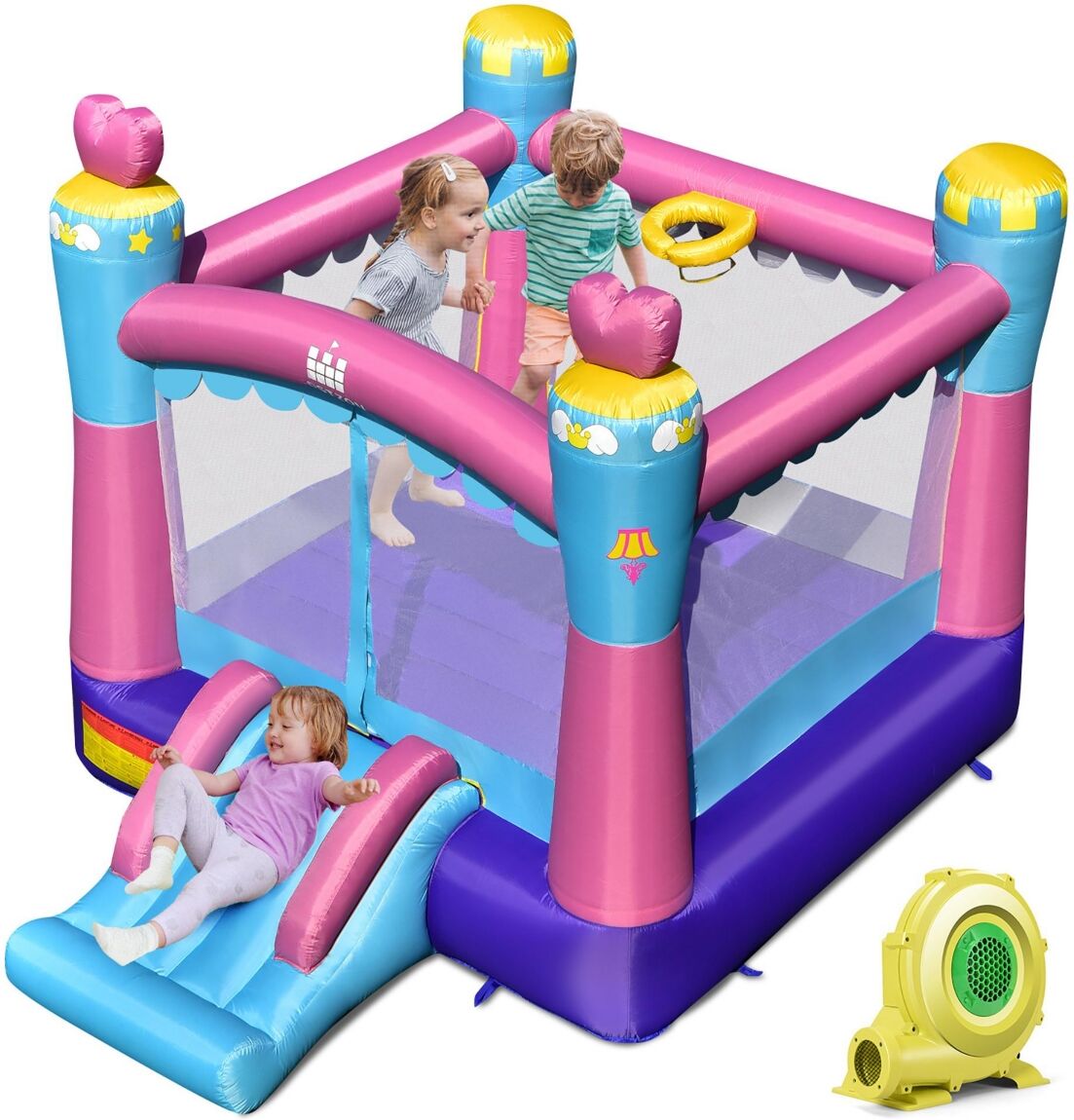 Costway Inflatable Bounce House 3-in-1 Princess Theme Inflatable Castle w/ 735W Blower - Pink