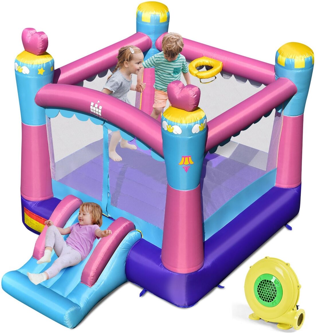 Costway Inflatable Bounce House 3-in-1 Princess Theme Inflatable Castle w/ 480W Blower - Pink