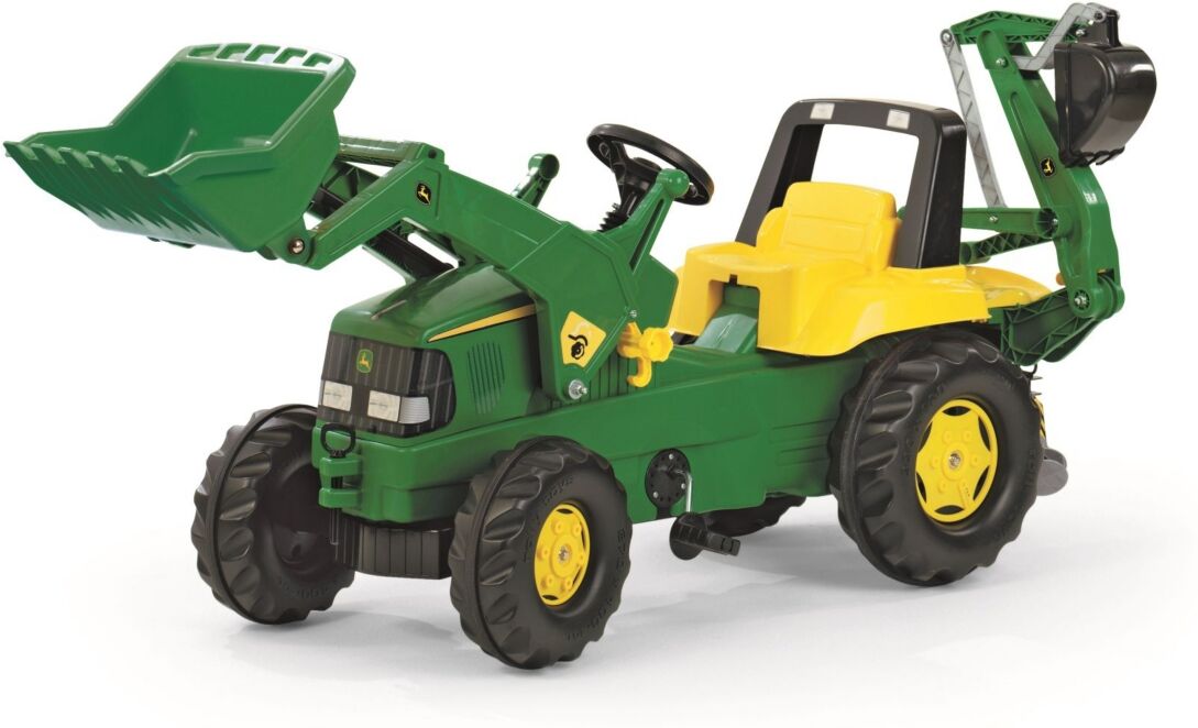 Rolly Toys John Deere Kid Backhoe Pedal Tractor with Front Loader - Green