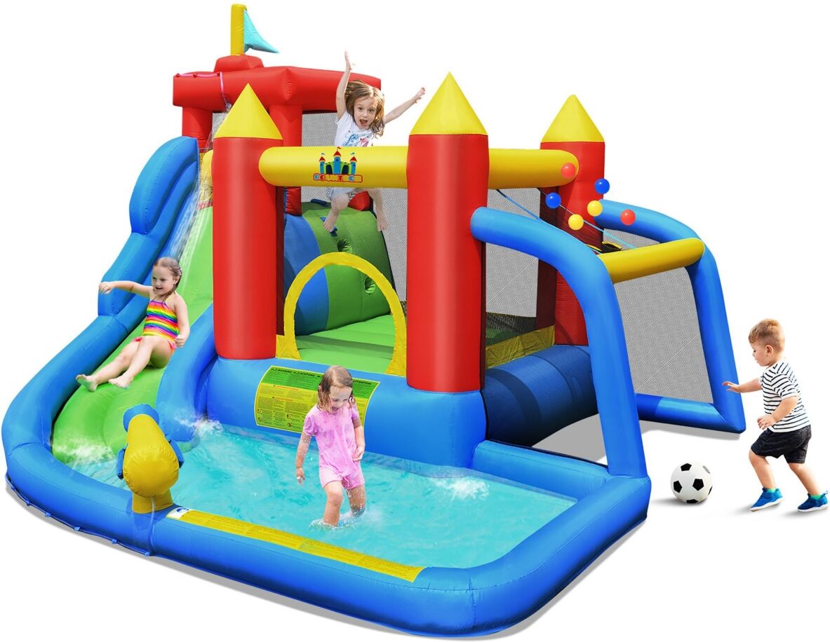 Costway Inflatable Bouncer Water Slide Bounce House Splash Pool without Blower - Blue